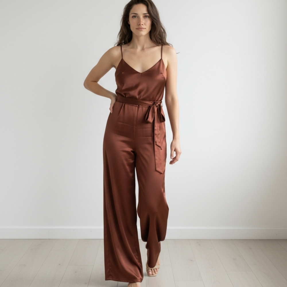 Express Satin Brown Jumpsuit